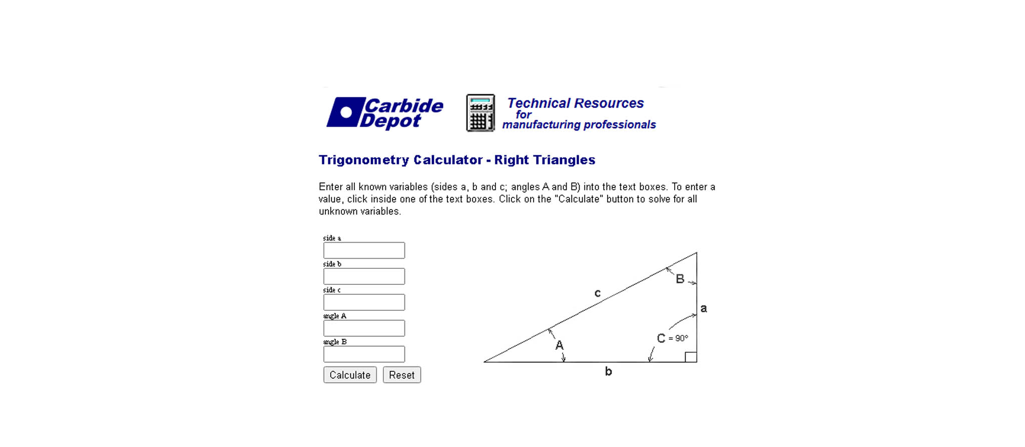 Carbide Depot Trigonometry Calculator